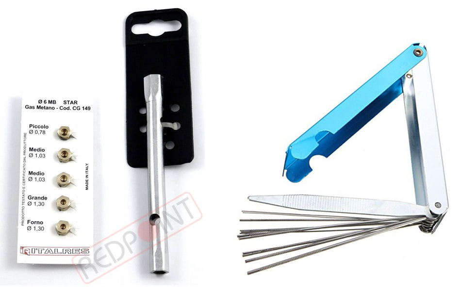 Kit Ugelli piano cottura metano 7 fuochi 5 ugelli + chiave esagono 6/7 + set alesatori