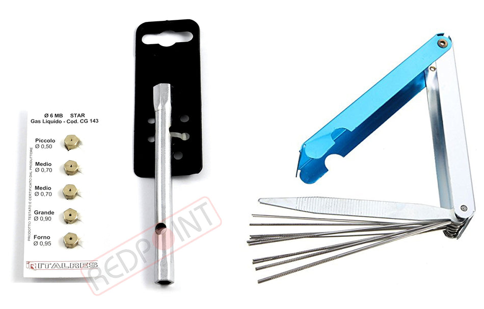 Kit Ugelli piano cottura GPL 5 fuochi,  5 ugelli + chiave esagono 6/7 + set alesatori